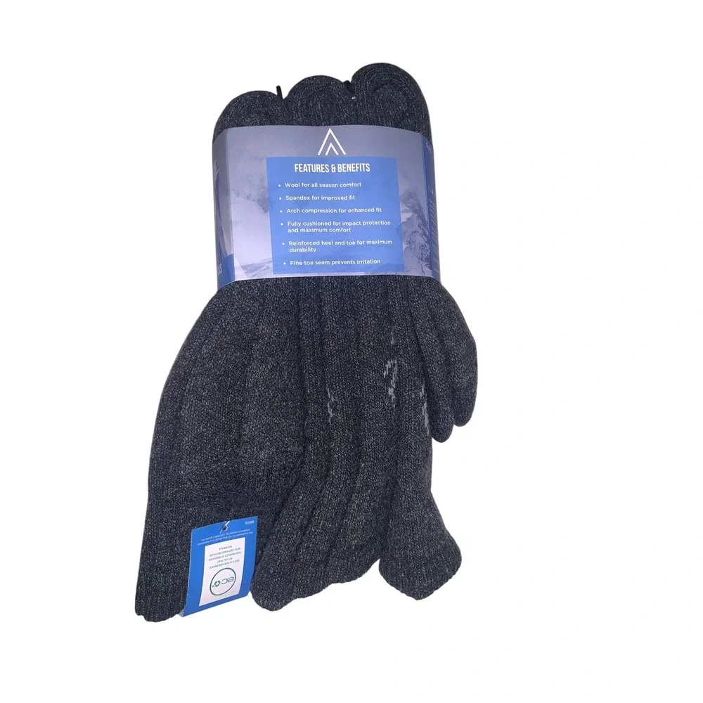 Polar Heat Nanuuq Mens 3 Pack Wool Thermal Crew Socks Charcoal Gray Size 7-12‎